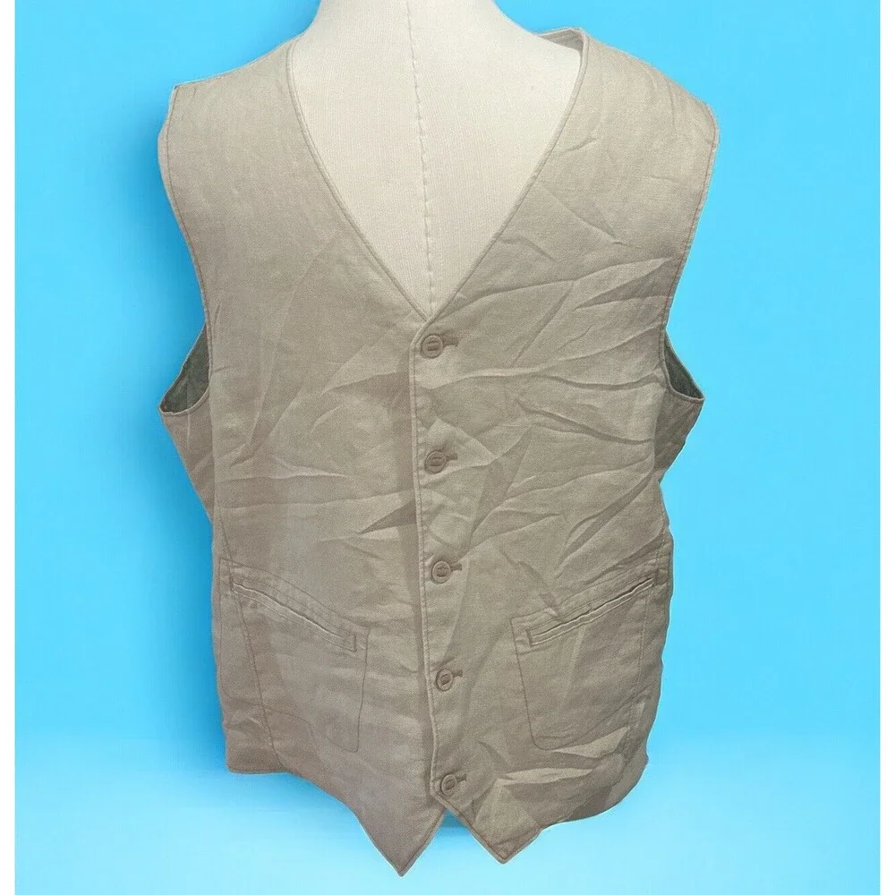 The Territory Ahead Take‎ It Easy Linen Vest Tan /Beige Size Large EUC